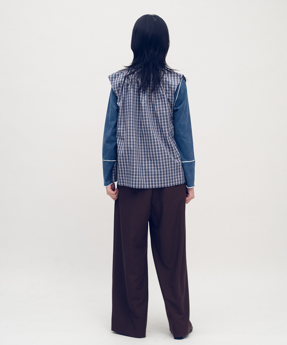 格紋綁帶抽繩背心