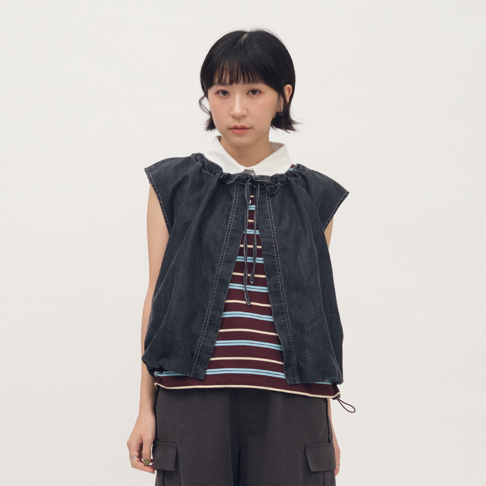 丹寧氣球下擺綁帶背心