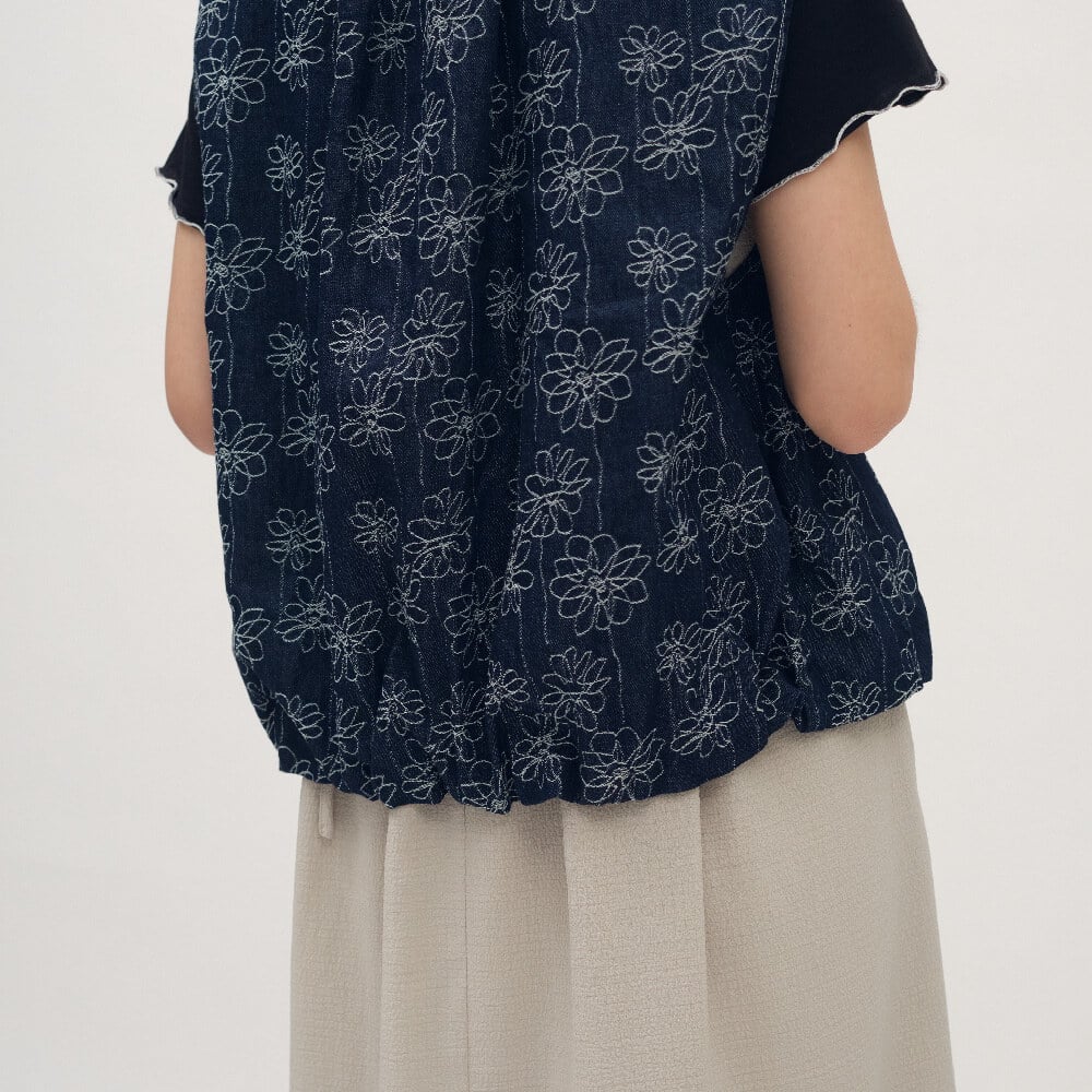 丹寧氣球下擺綁帶背心