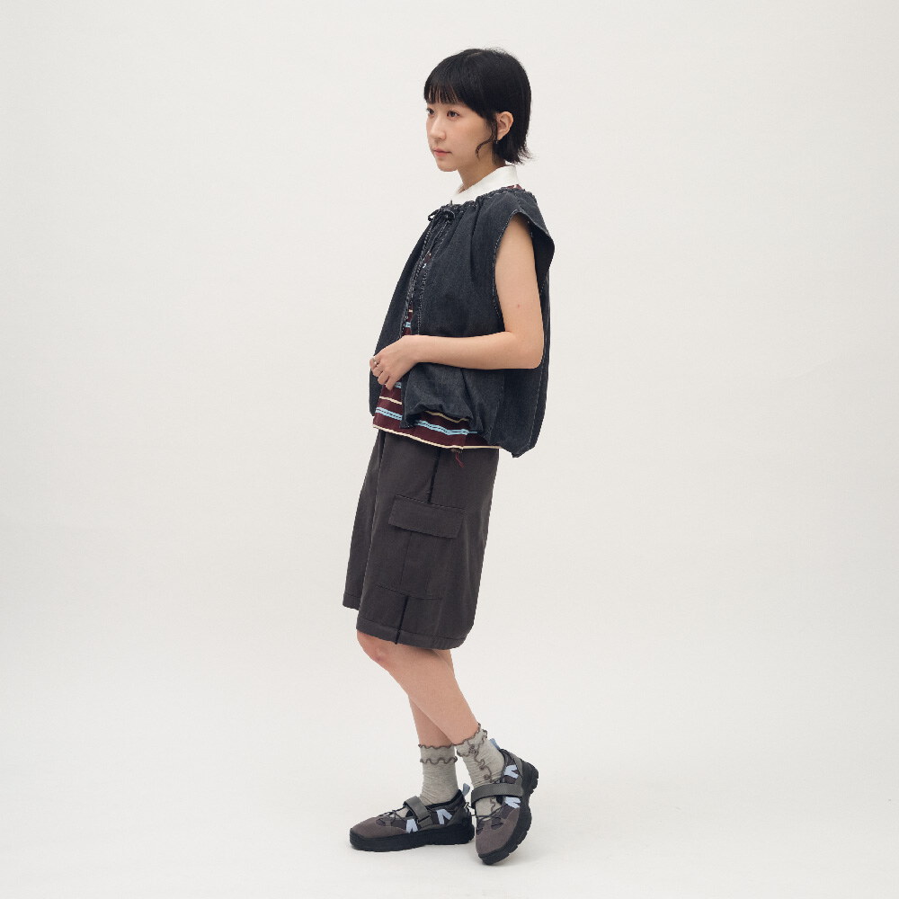 丹寧氣球下擺綁帶背心