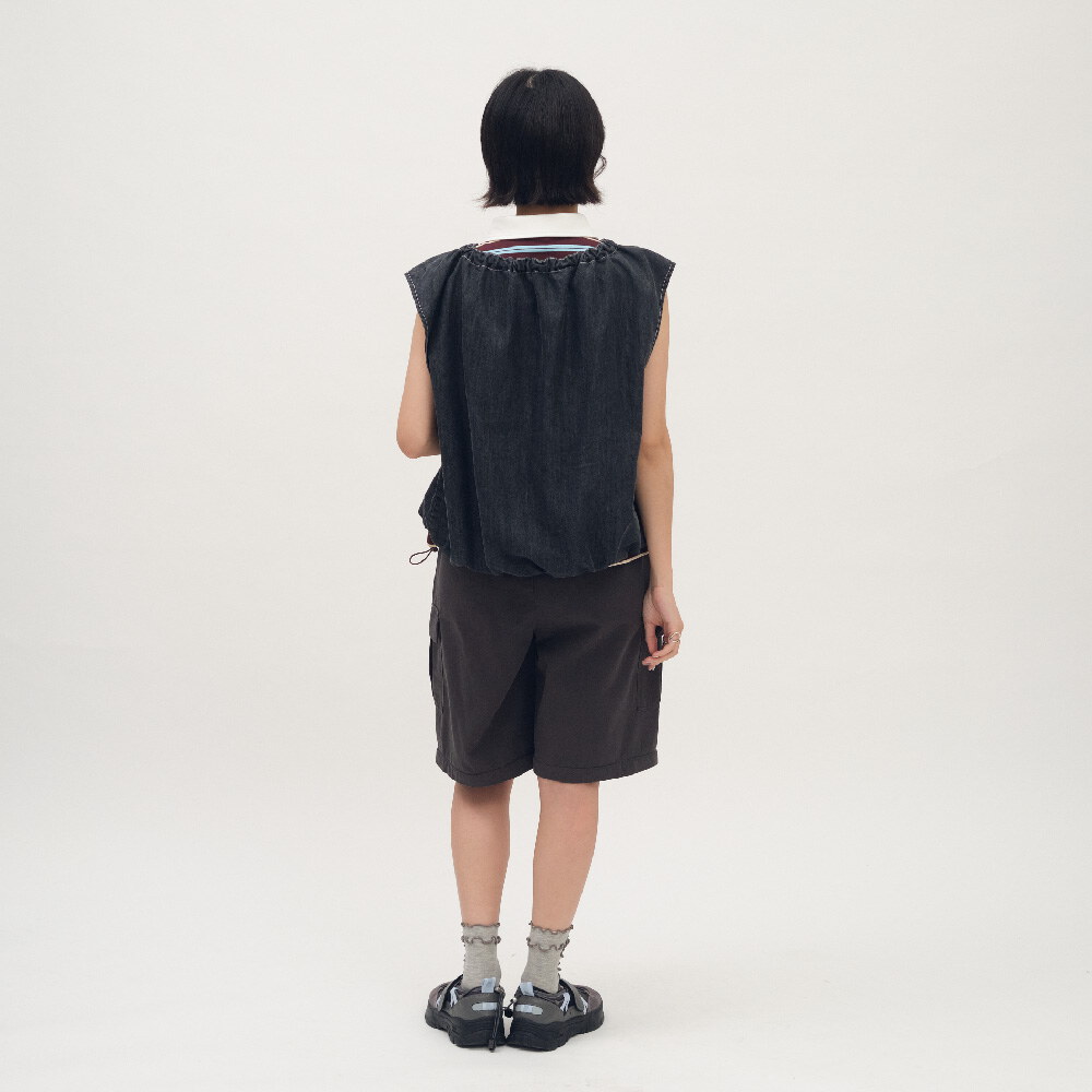 丹寧氣球下擺綁帶背心