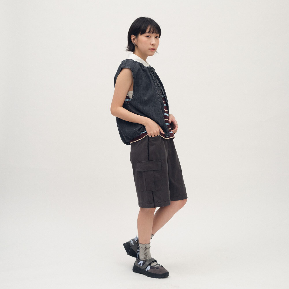 丹寧氣球下擺綁帶背心