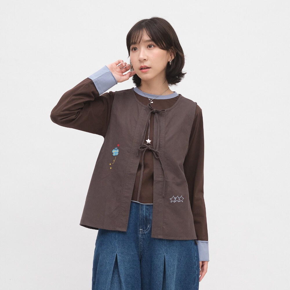 星星塗鴉刺繡綁帶背心