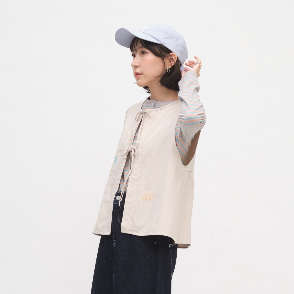 星星塗鴉刺繡綁帶背心