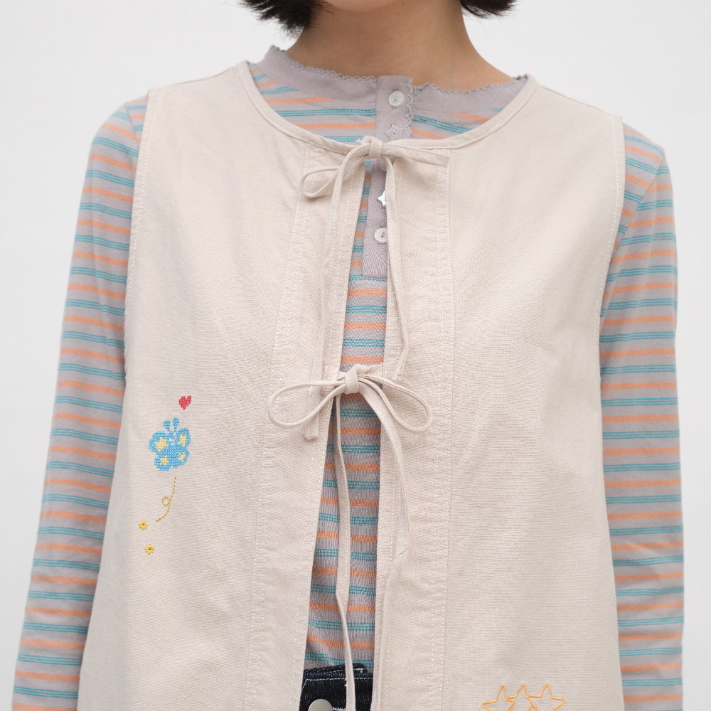 星星塗鴉刺繡綁帶背心