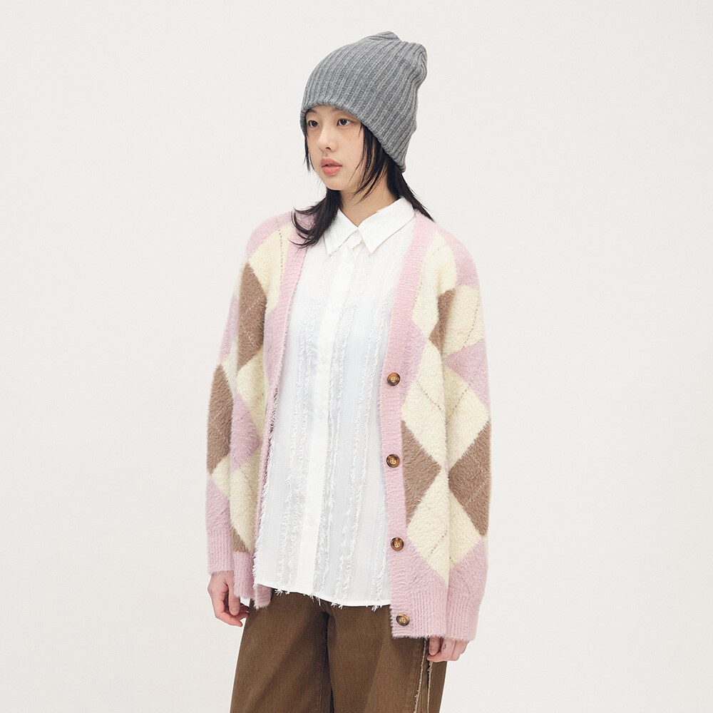 菱格紋針織開襟外套