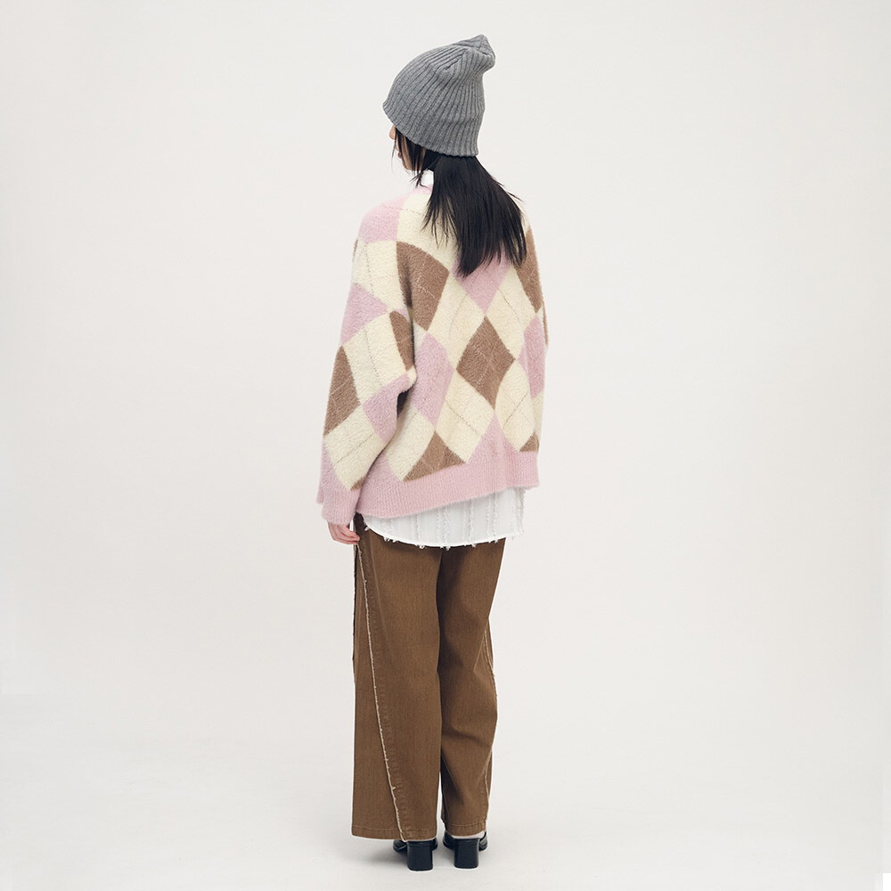 菱格紋針織開襟外套