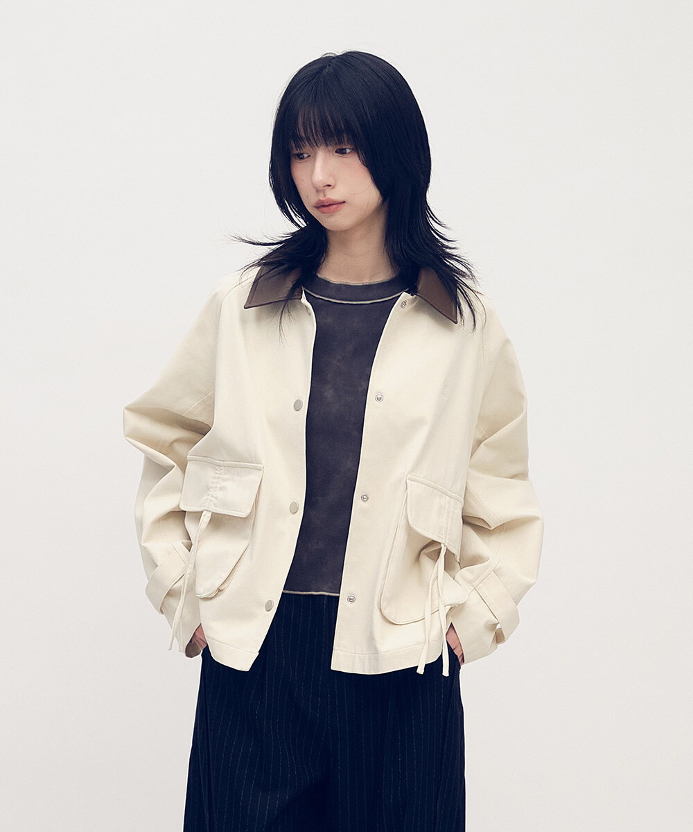 拼接領水洗棉外套