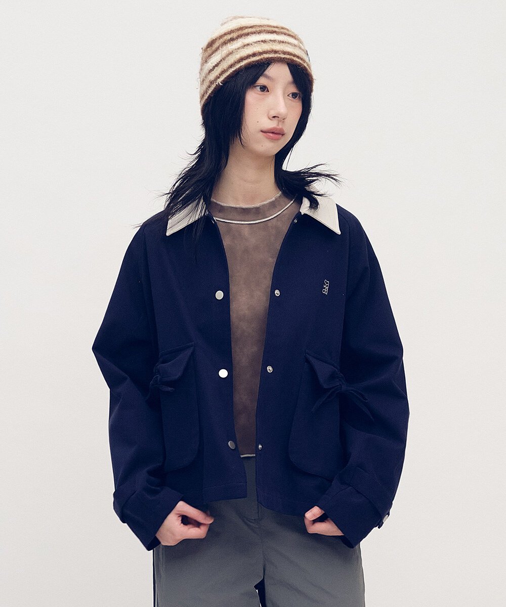 拼接領水洗棉外套