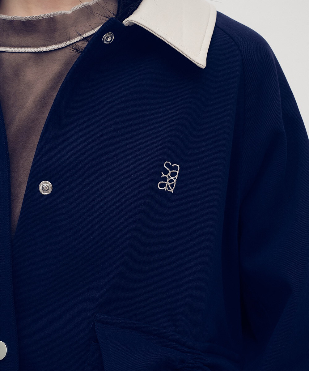 拼接領水洗棉外套