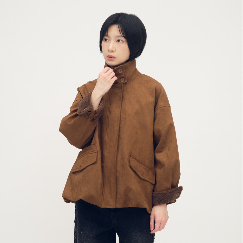 立領氣球下擺麂皮外套