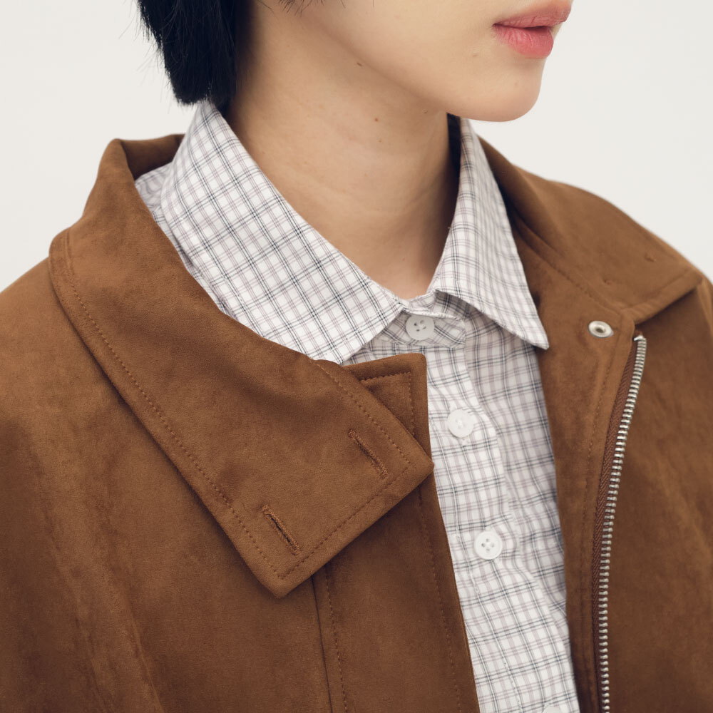 立領氣球下擺麂皮外套