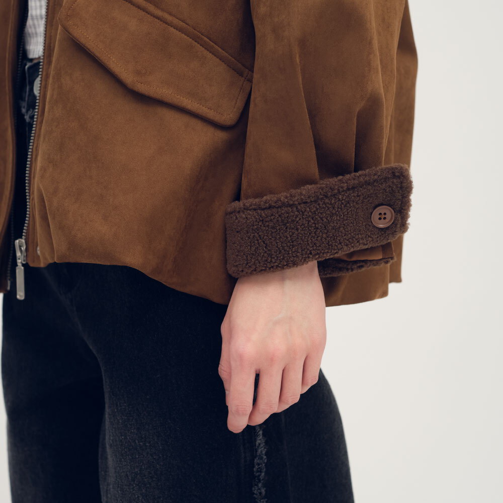 立領氣球下擺麂皮外套