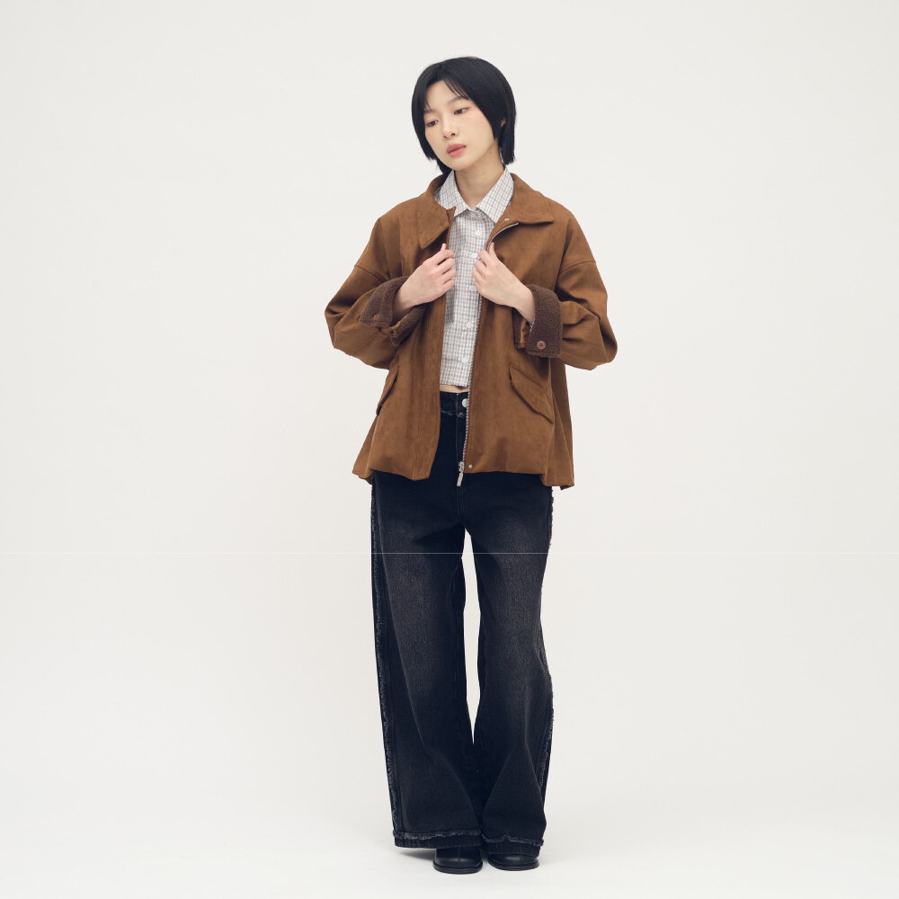 立領氣球下擺麂皮外套