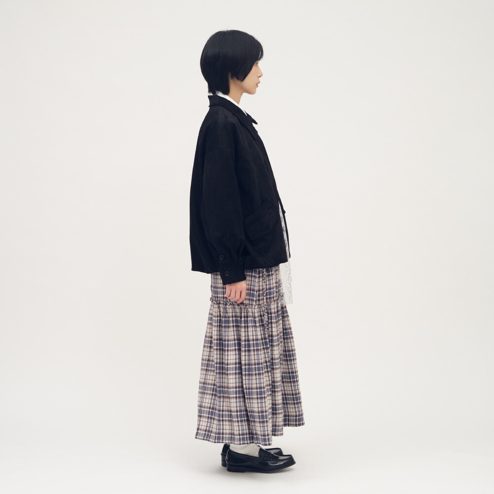 立領氣球下擺麂皮外套