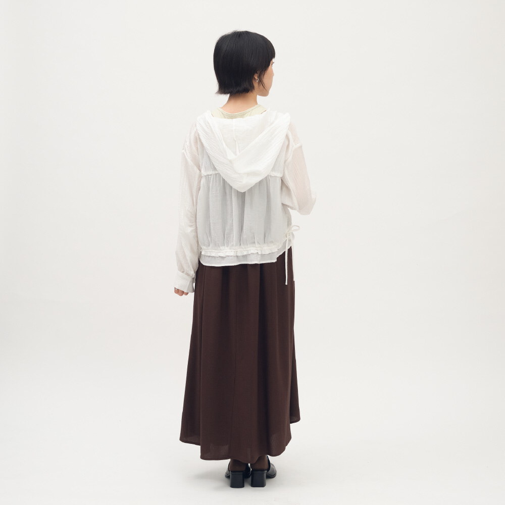 細褶透膚連帽罩衫