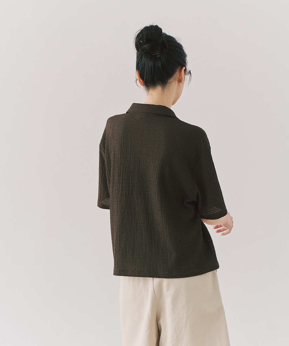 泡泡蕾絲短袖開襟襯衫