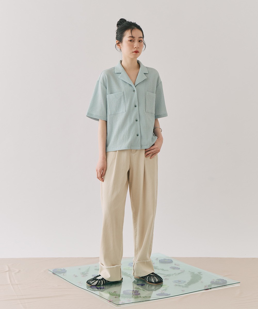 泡泡蕾絲短袖開襟襯衫