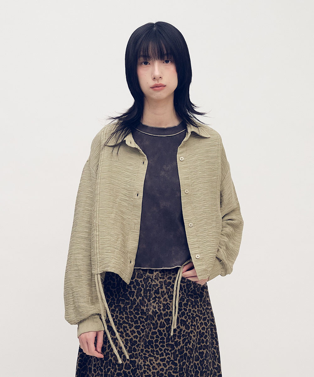 短版壓紋抽繩襯衫