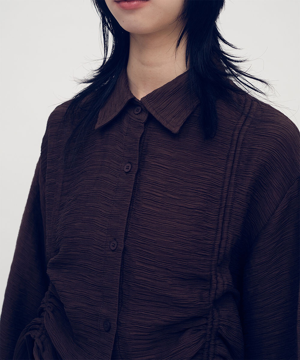 短版壓紋抽繩襯衫