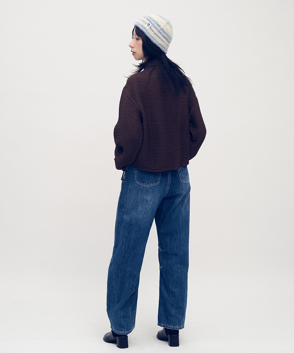 短版壓紋抽繩襯衫