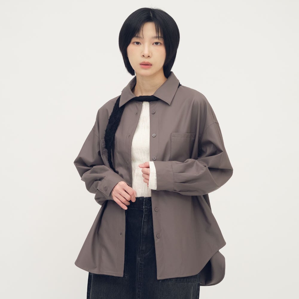 皮感大口袋襯衫