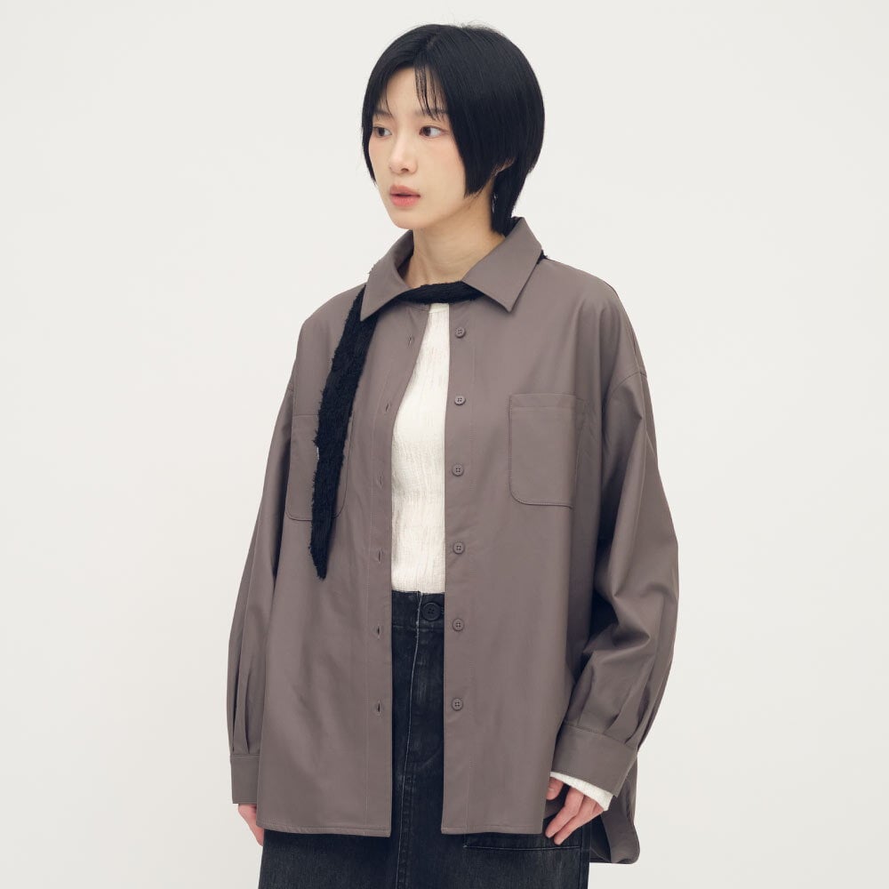 皮感大口袋襯衫