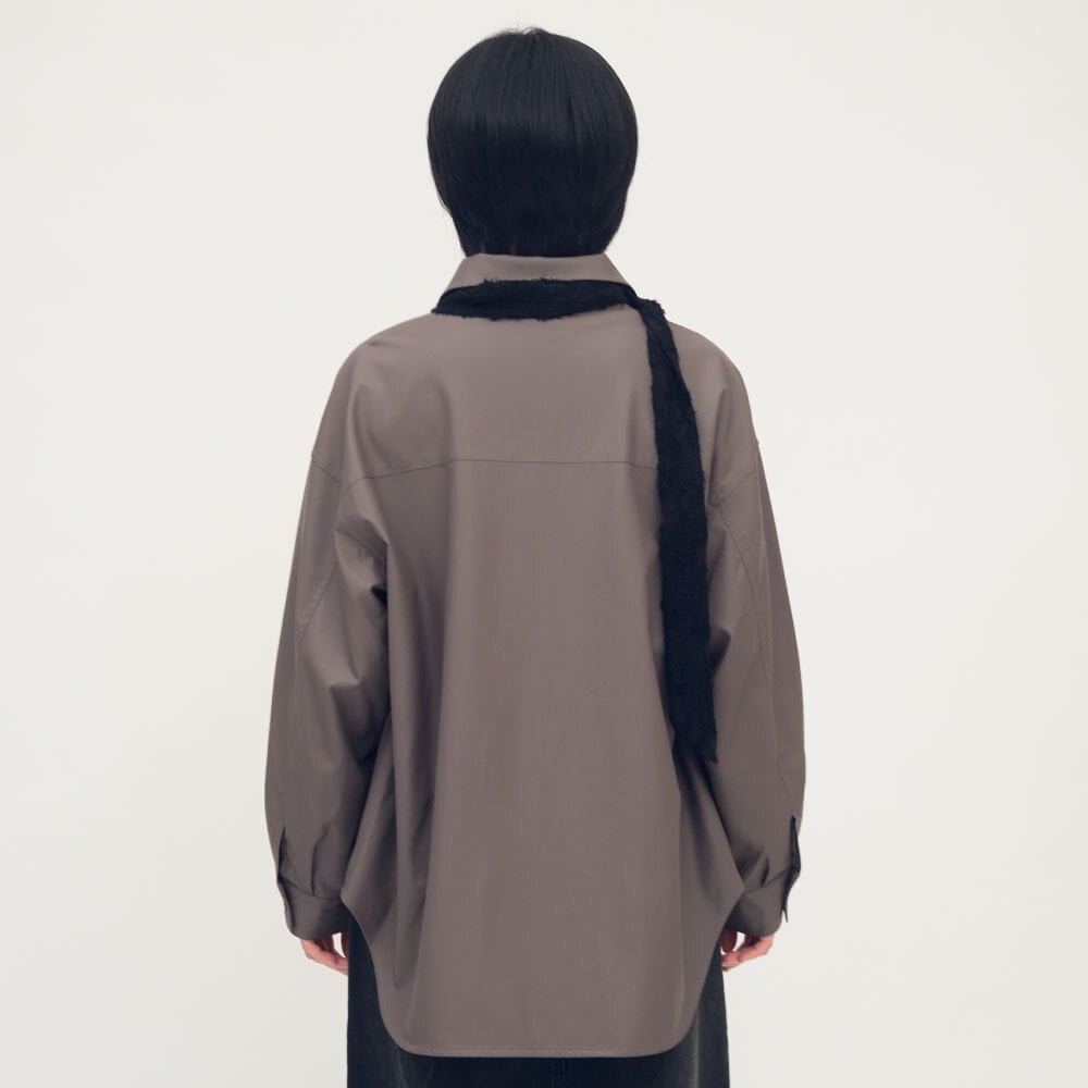 皮感大口袋襯衫