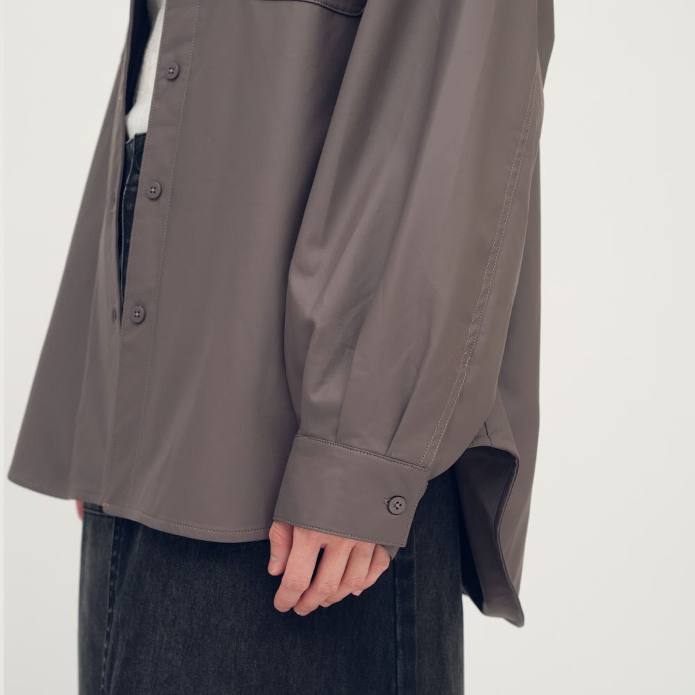 皮感大口袋襯衫