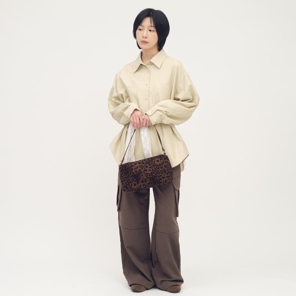 皮感大口袋襯衫