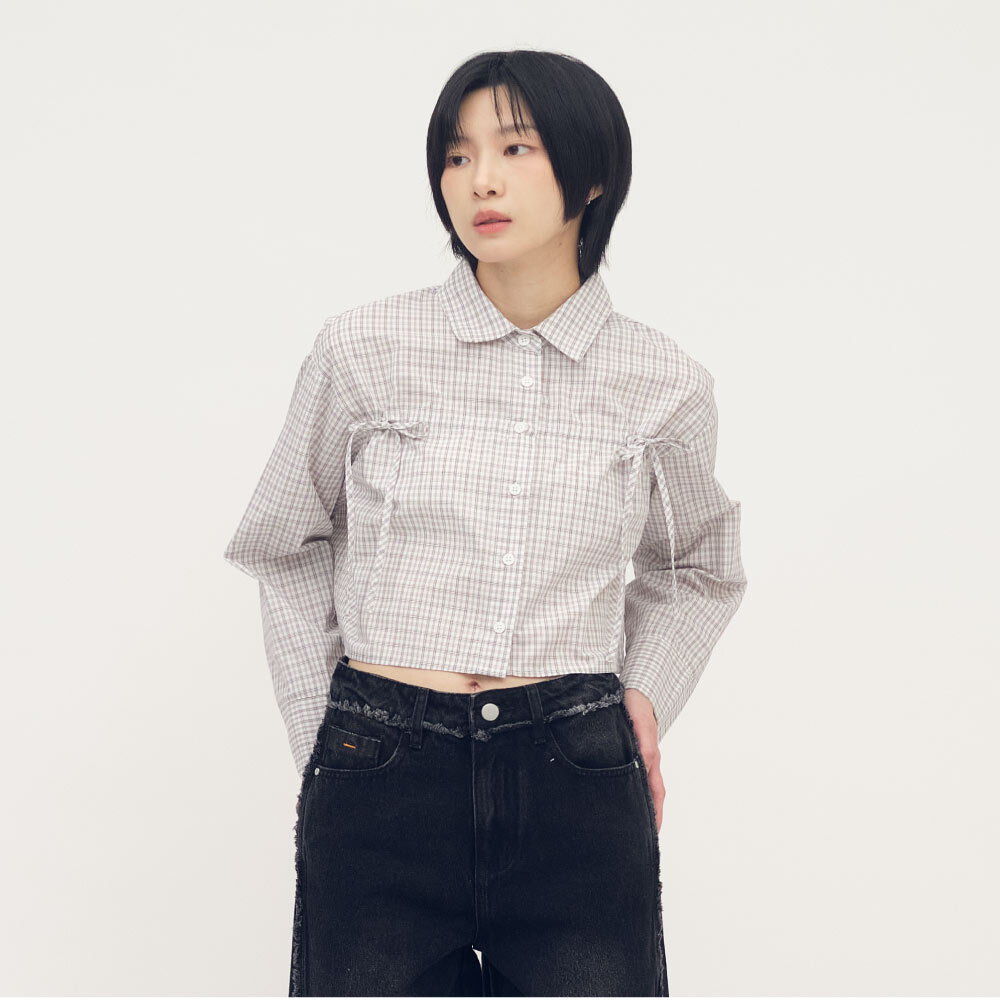 抽繩寬袖短版襯衫