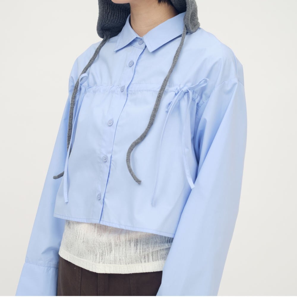 抽繩寬袖短版襯衫