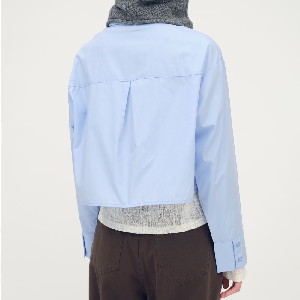 抽繩寬袖短版襯衫