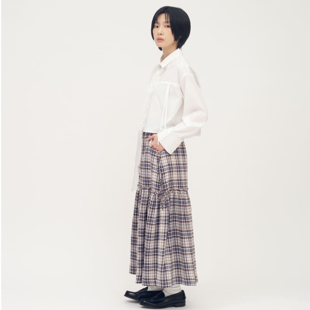 抽繩寬袖短版襯衫