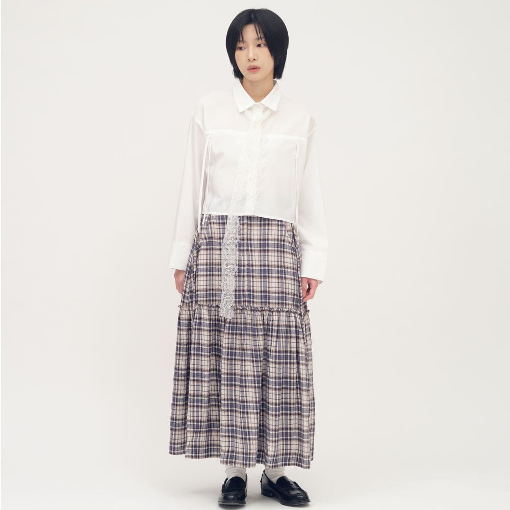 抽繩寬袖短版襯衫