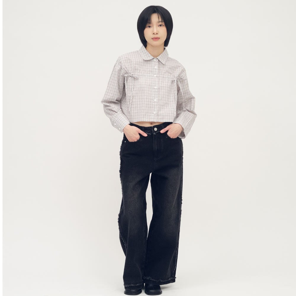 抽繩寬袖短版襯衫