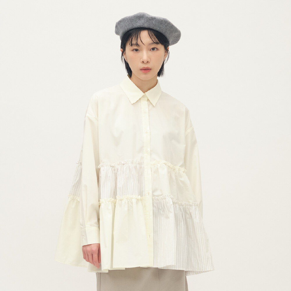 拼接細褶蛋糕襯衫