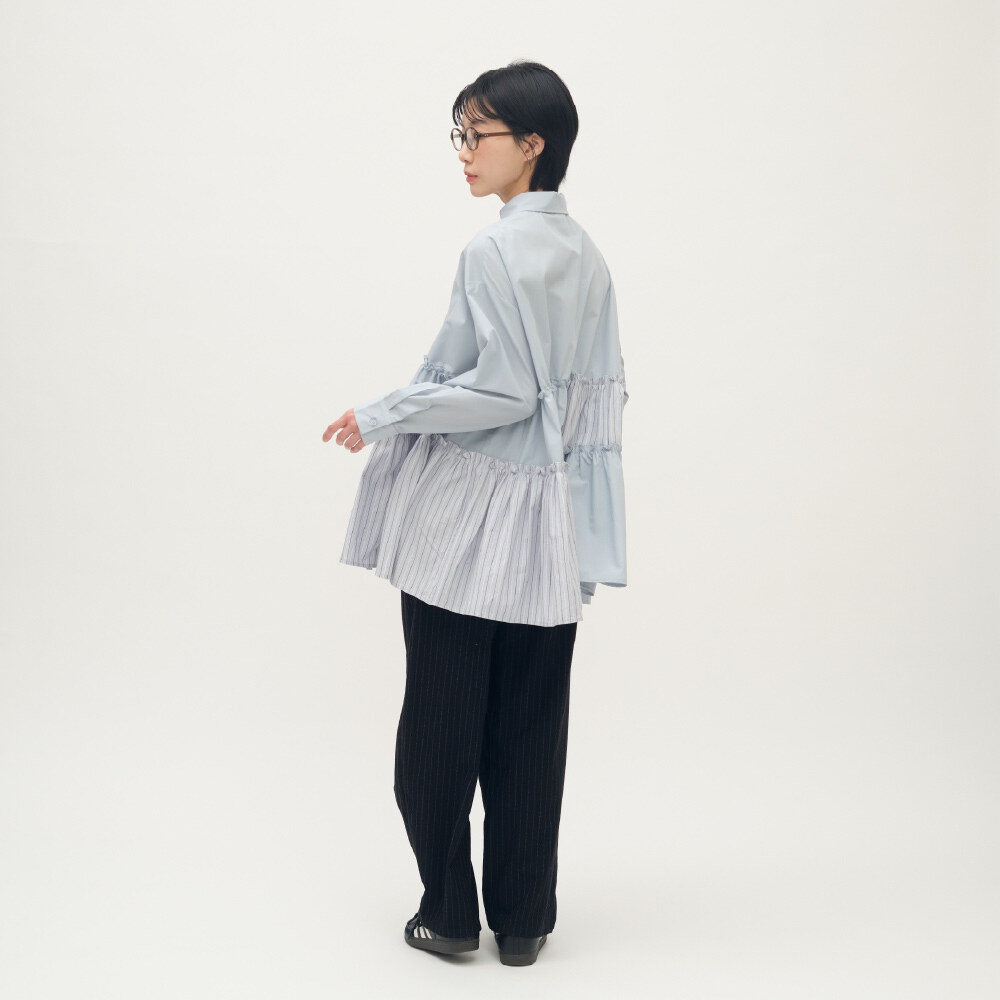 拼接細褶蛋糕襯衫