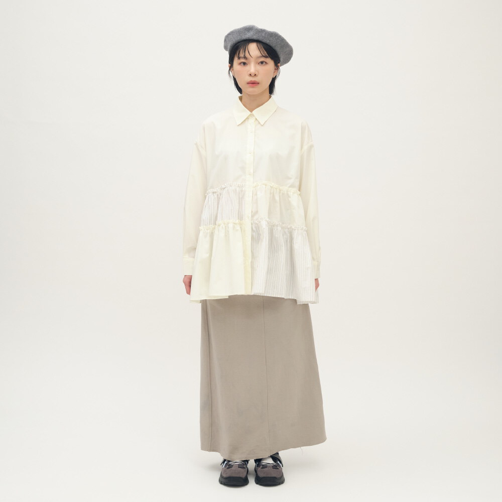 拼接細褶蛋糕襯衫