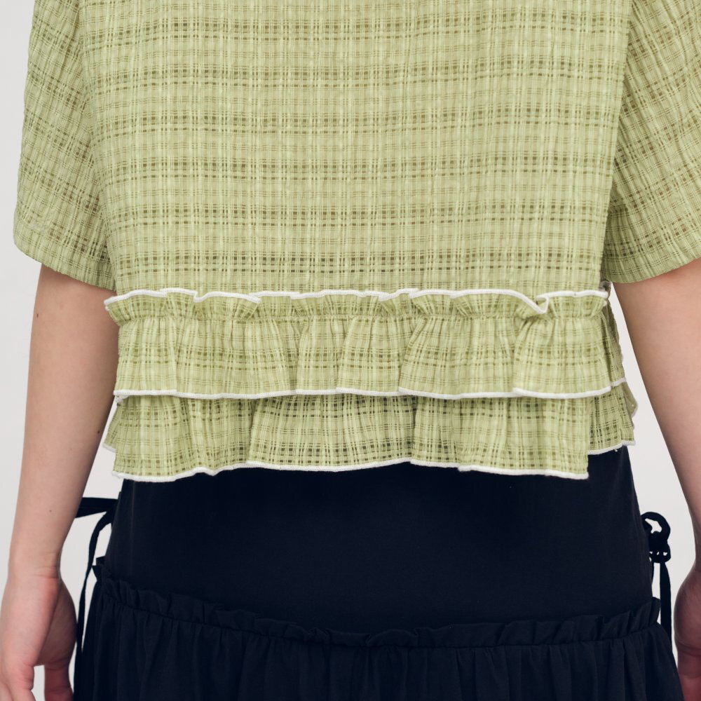 泡泡格荷葉下擺襯衫