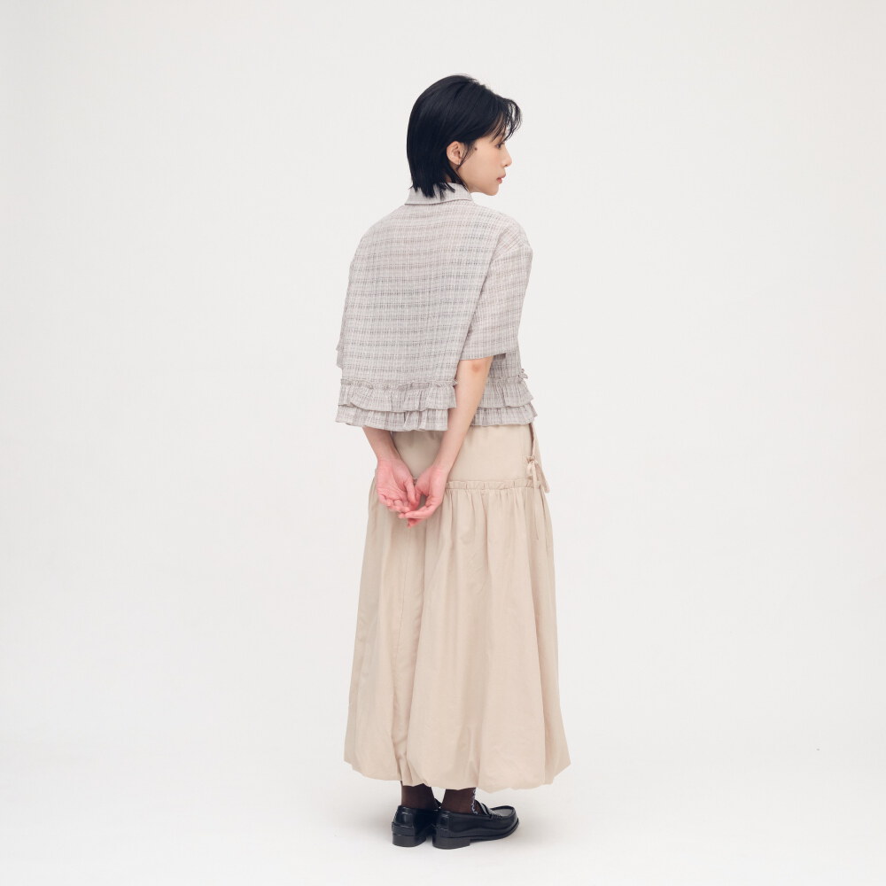 泡泡格荷葉下擺襯衫