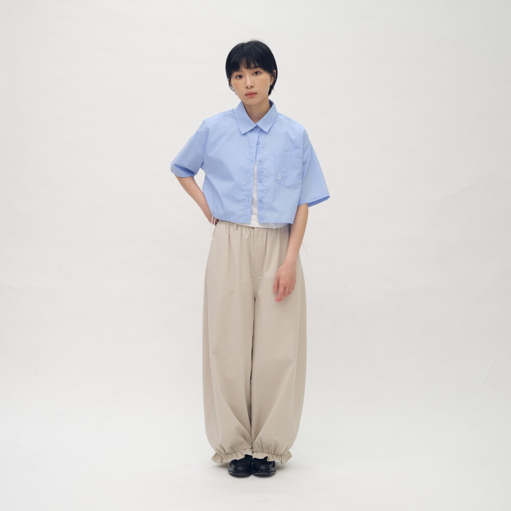 氣球下擺短袖襯衫