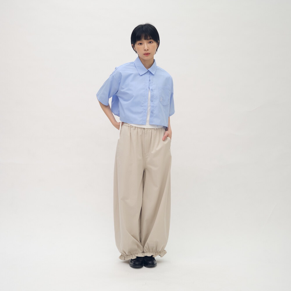 氣球下擺短袖襯衫