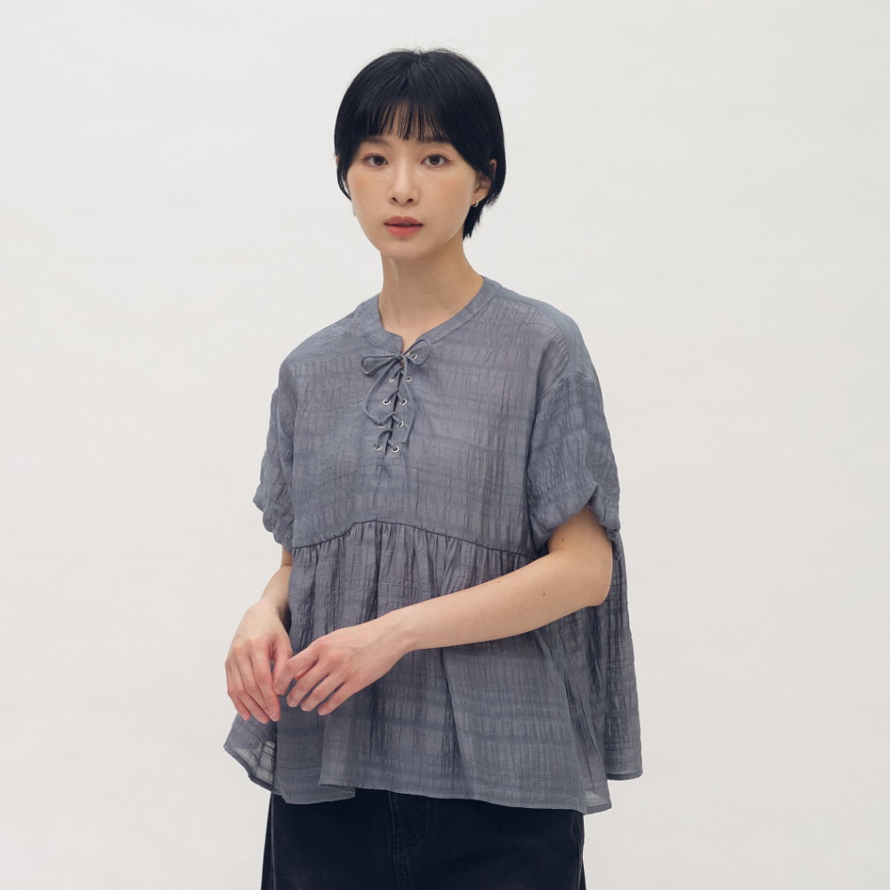 V領綁帶套頭襯衫