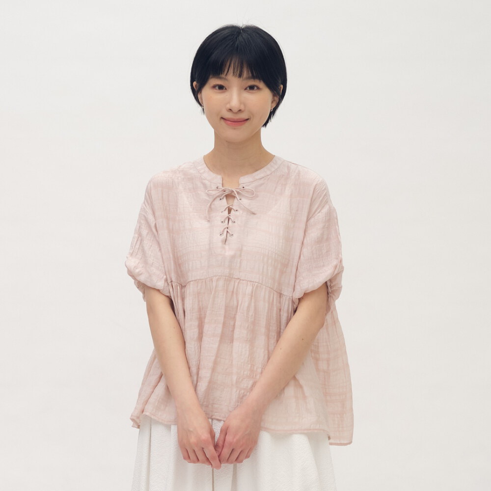 V領綁帶套頭襯衫