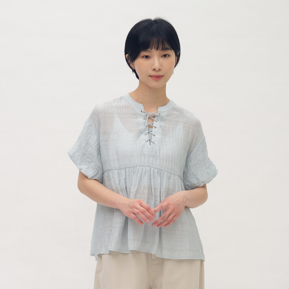 V領綁帶套頭襯衫