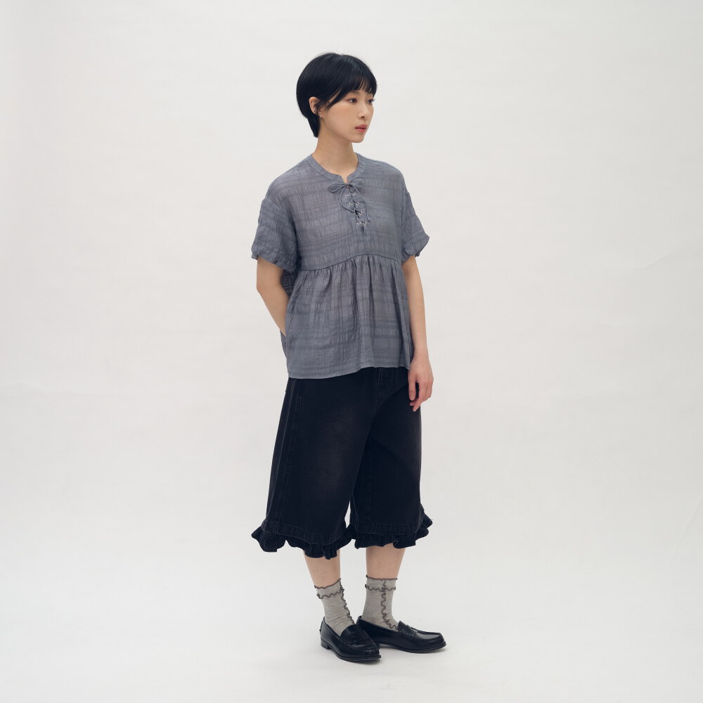 V領綁帶套頭襯衫
