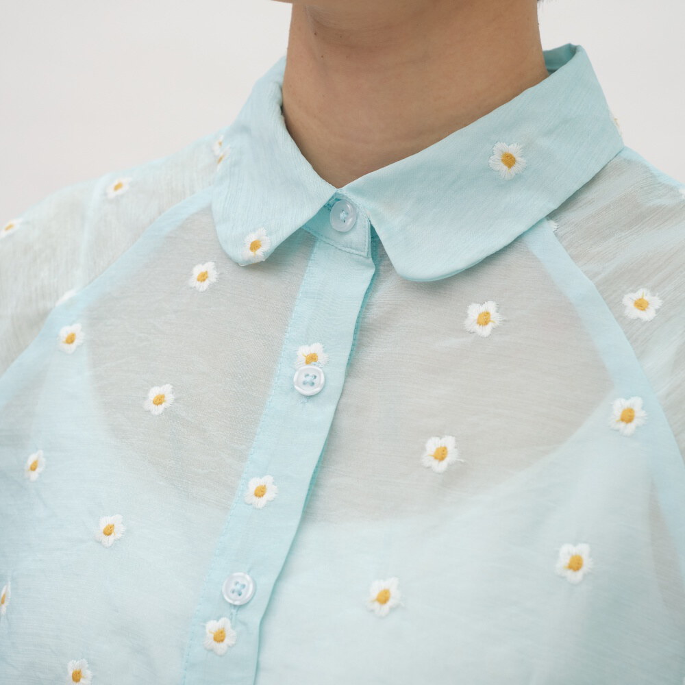 小花刺繡透膚襯衫