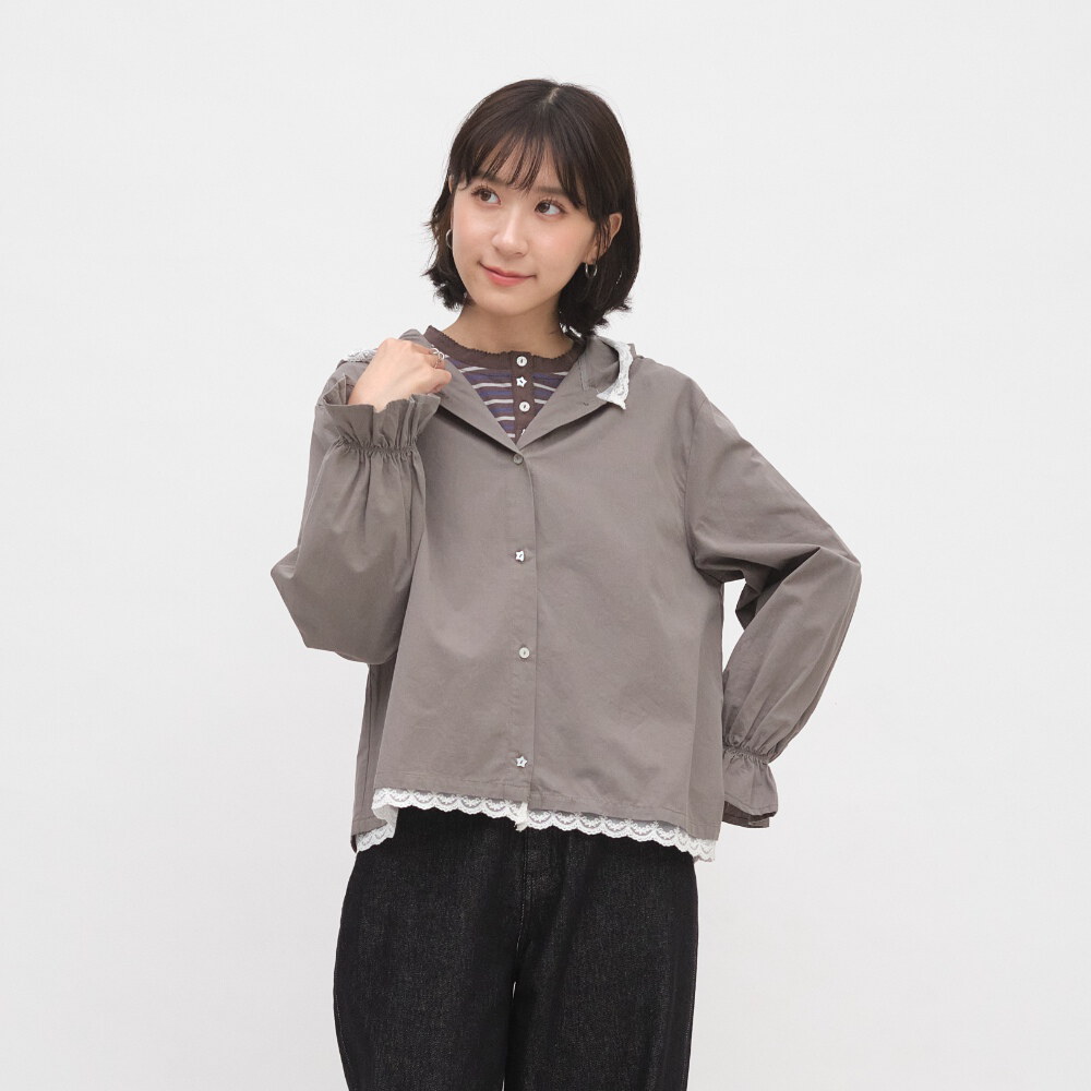 蕾絲拼接連帽襯衫