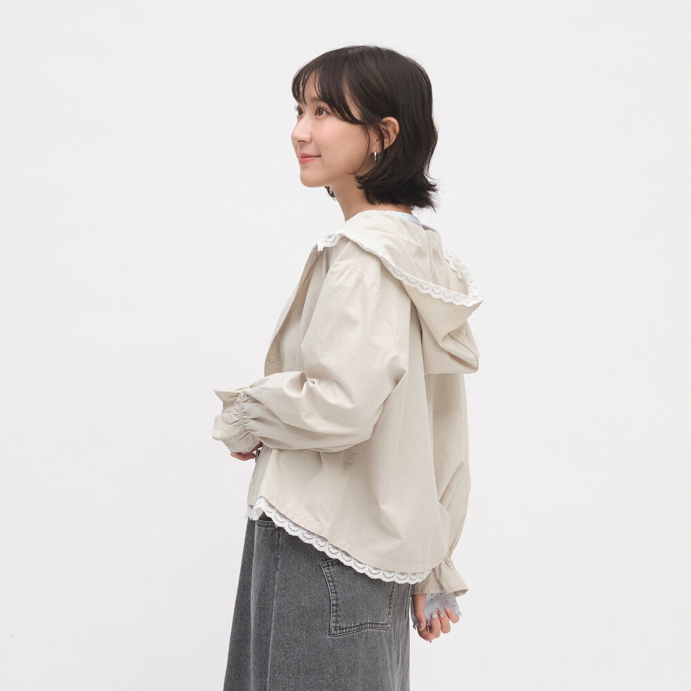 蕾絲拼接連帽襯衫